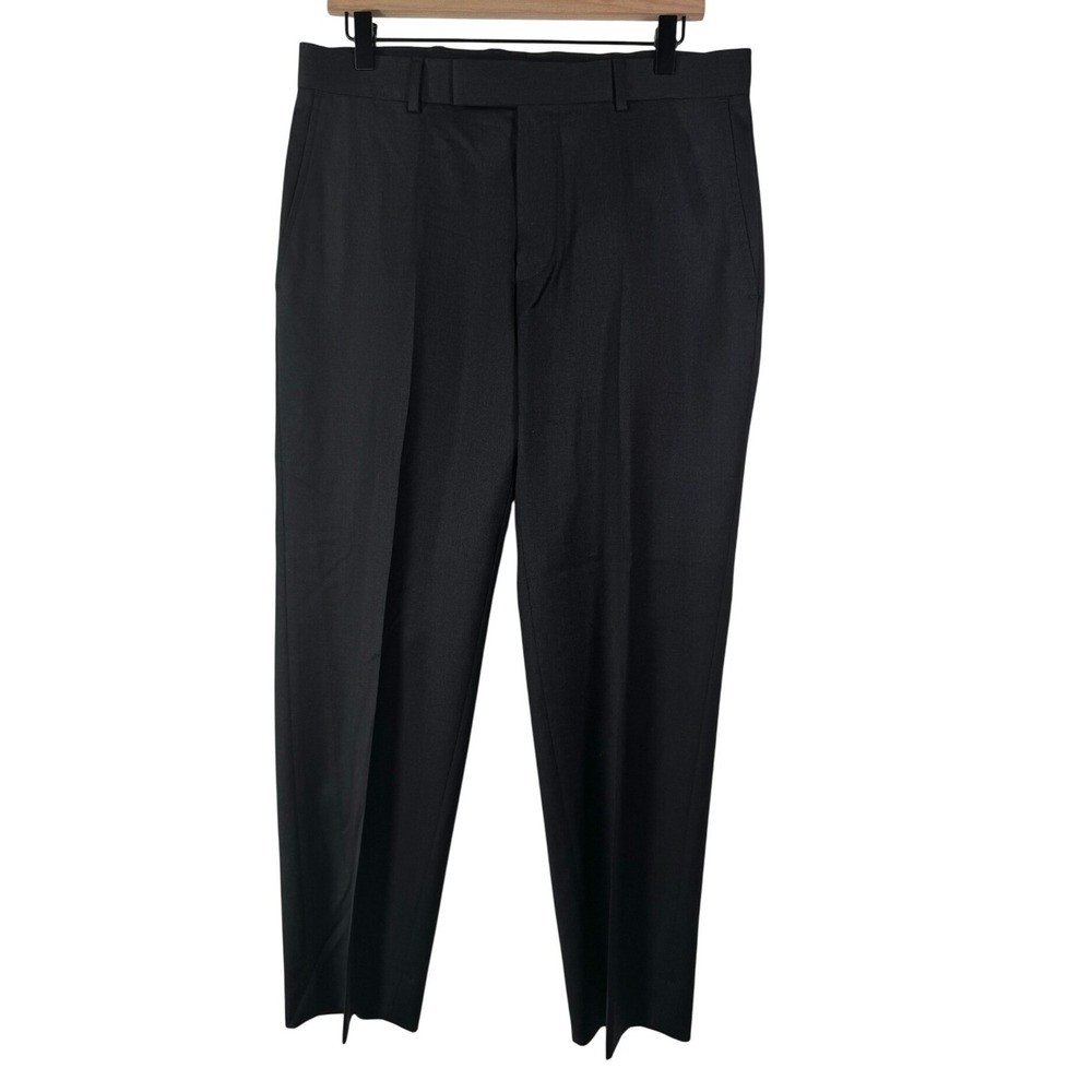 Hugo Boss Mens Black Flat Front Dress Pants Tapered Formal Trousers US 30R